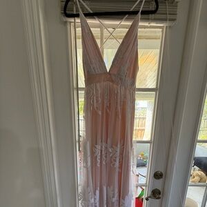 Elegant Pink and White Lace Nightgown